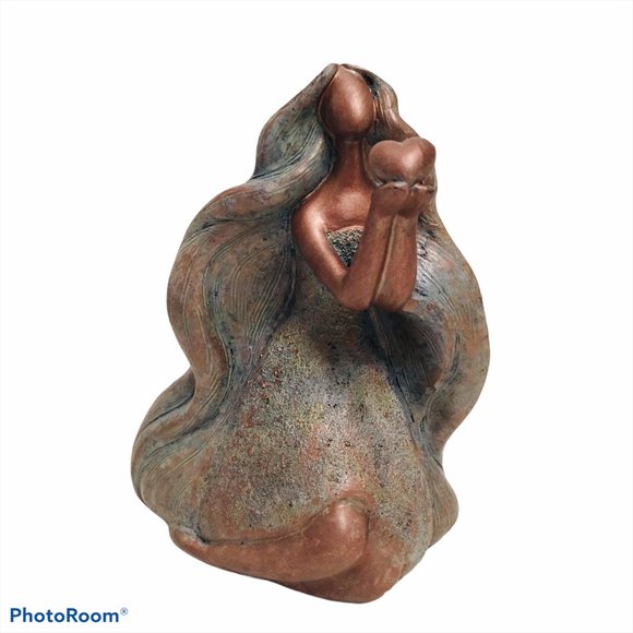 Faux Bronze/Patina Sculpture Lady with a Heart - Picture 1 of 6